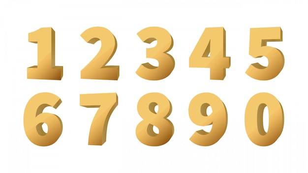 Gold 3d numbers. shiny golden volumetric number set ...