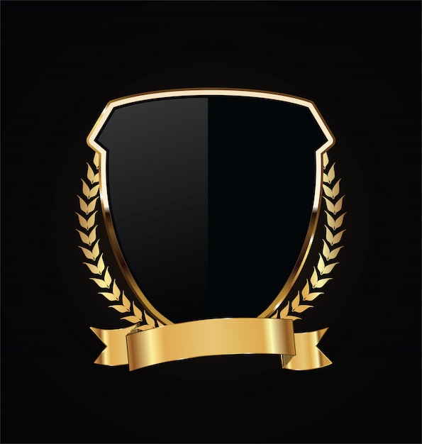 Premium Vector Gold And Black Shield With Gold Laurels