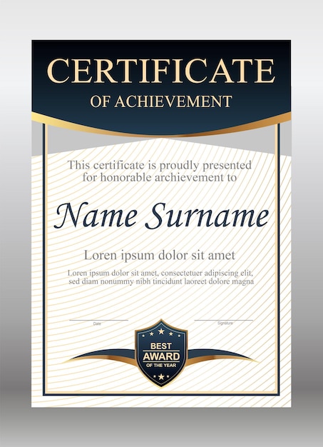 Premium Vector | Gold and blue certificate template