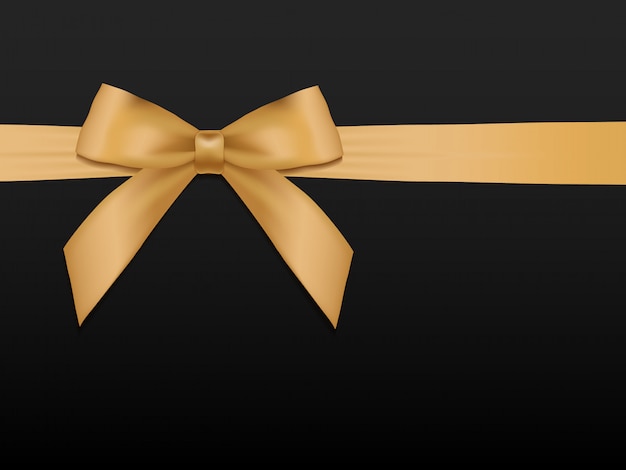 リボンとゴールドの弓 黒の背景イラストを光沢のある休日ゴールドサテンリボン プレミアムベクター