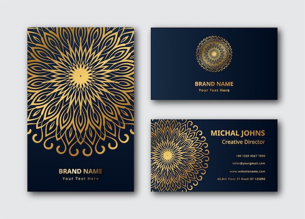 Premium Vector | Gold business cards with flower oriental ...
