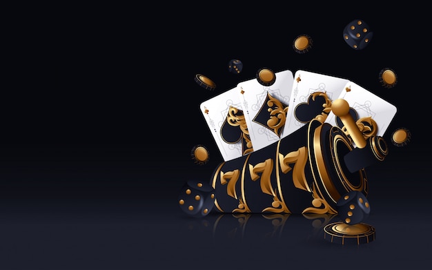 Premium Vector | Gold casino slot, poker cards, poker chips and dices on  the golden background