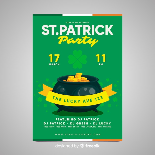 Free Vector | Gold cauldron st patrick's day party poster