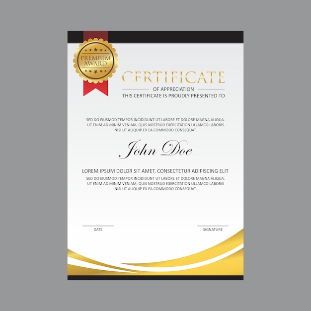 Premium Vector | Gold certificate design template with gold badge