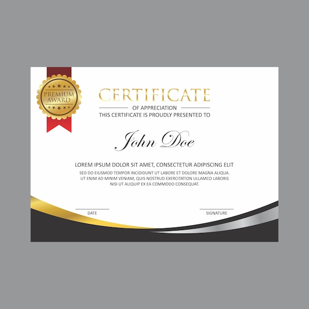 Premium Vector | Gold certificate design template with gold badge