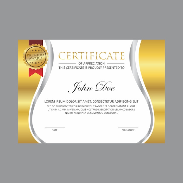 Premium Vector | Gold certificate design template with gold badge