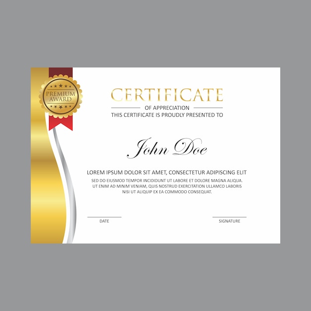 Premium Vector | Gold certificate design template with gold badge