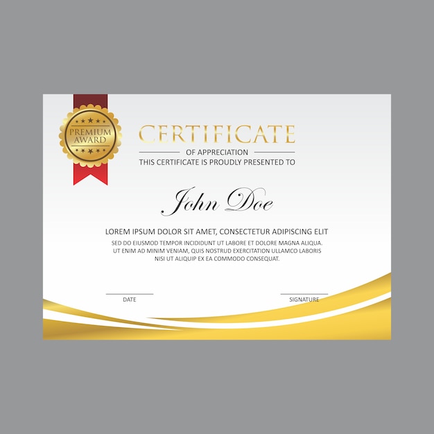 Premium Vector | Gold certificate design template with gold badge