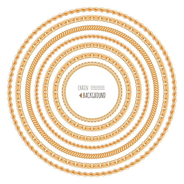 Gold chains round frame template isolated on white. Premium Vector
