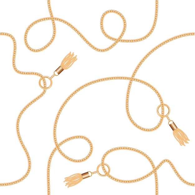 Gold chains with tassels seamless pattern. Premium Vector