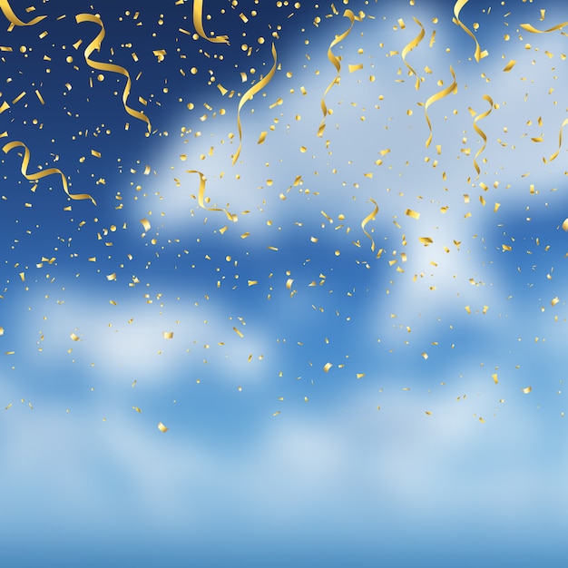 Gold Confetti On Blue Sky Background Free Vector