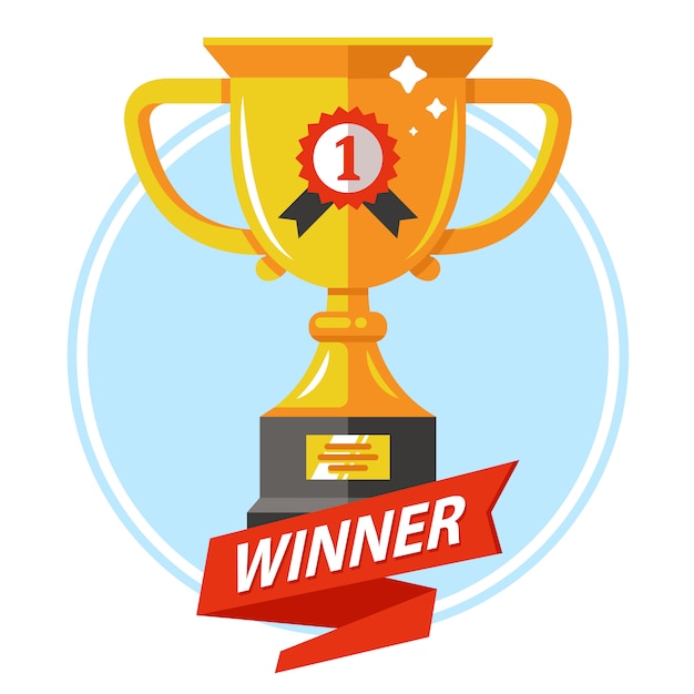 Premium Vector Gold Cup For The Winner With A Red Ribbon Win The Competition Flat Illustration