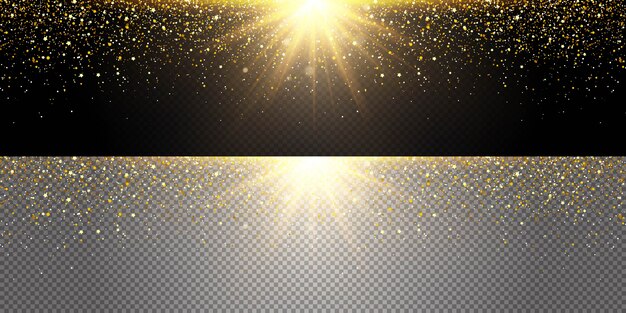 Gold explosion flying glitter in different directions, gold dust. Premium Vector