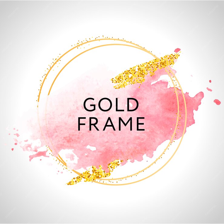 Gold frame paint hand painted brush stroke. perfect for headline, logo and sale banner. watercolor.