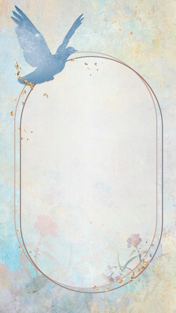 青い鳩のシルエットの絵画携帯電話の壁紙とゴールドフレーム 無料のベクター