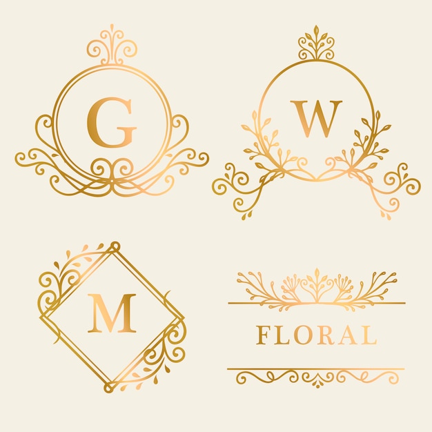 Gold framed logo collection Free Vector