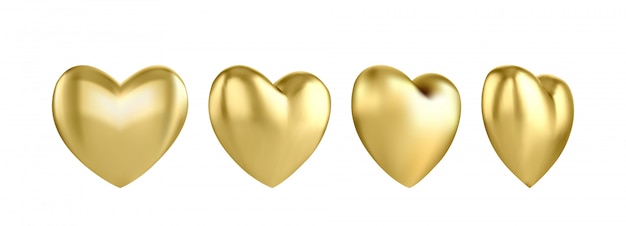 Gold glossy three-dimensional heart balloon isolated on a white ...