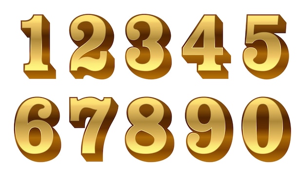 Premium Vector | Gold metal numbers set