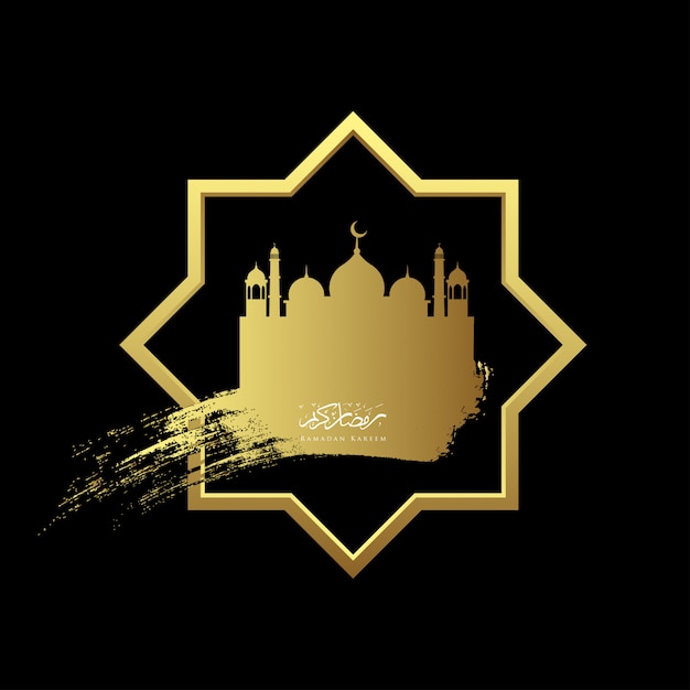 Gold ramadan kareem with mosque geometry background Premium Vector