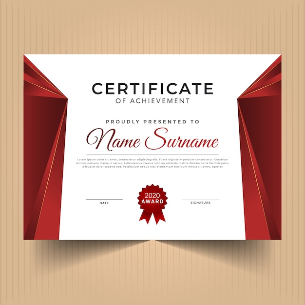 Premium Vector | Gold and red certificate of achievement template