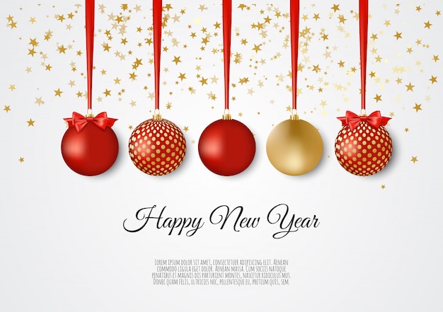 Gold And Red Decorative Christmas Balls New Year Background