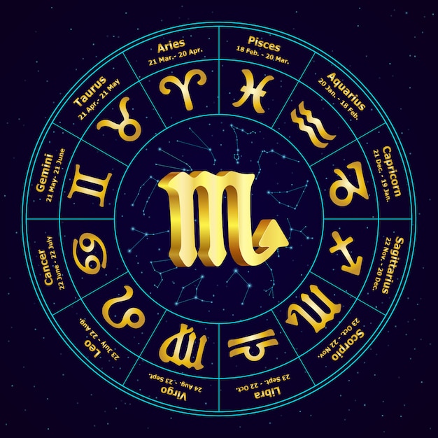Gold sign of zodiac scorpio in circle Vector | Premium Download