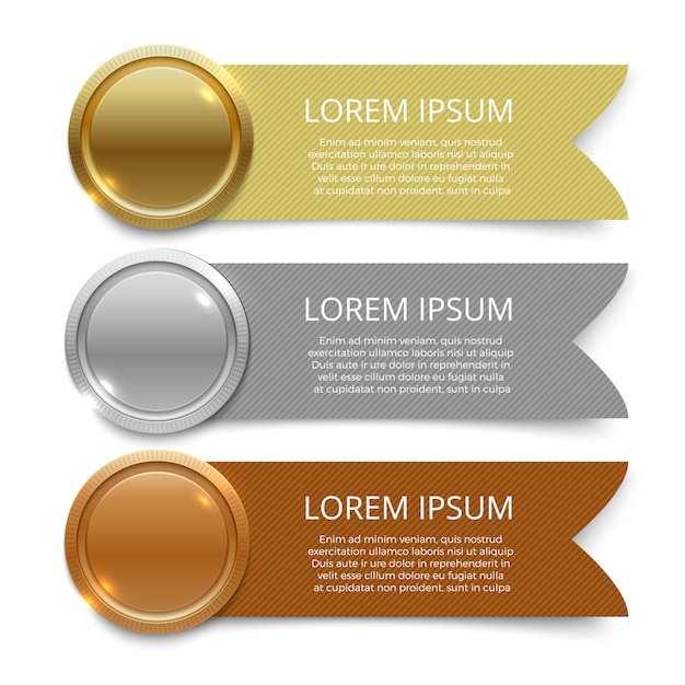 Premium Vector Gold Silver And Bronze Medals Banners Template Design