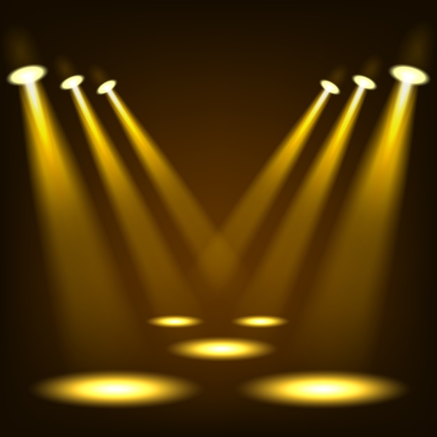 Premium Vector | Gold spotlights shining in dark place background