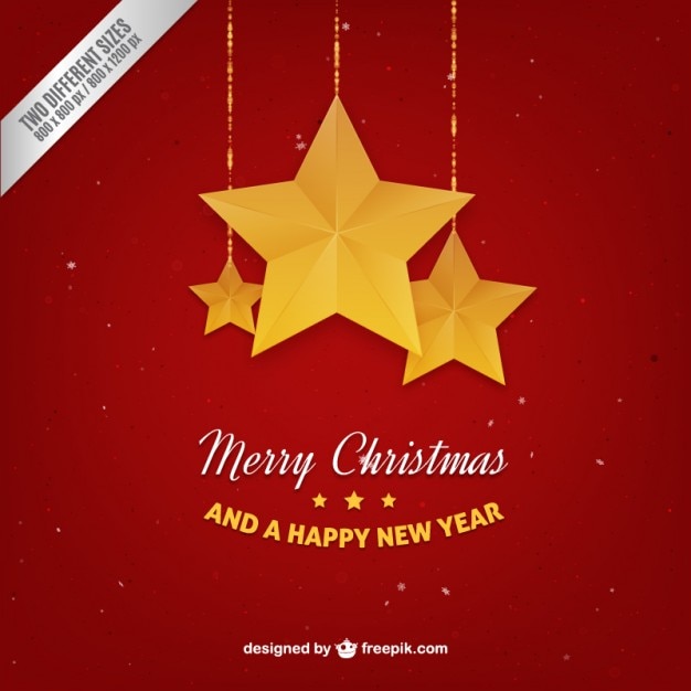 Free Vector | Gold stars hanging on red background