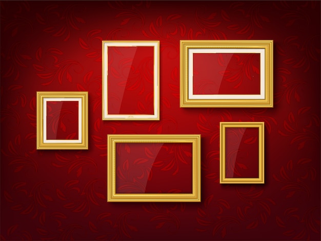 Premium Vector | Gold vintage picture frame group on red wall