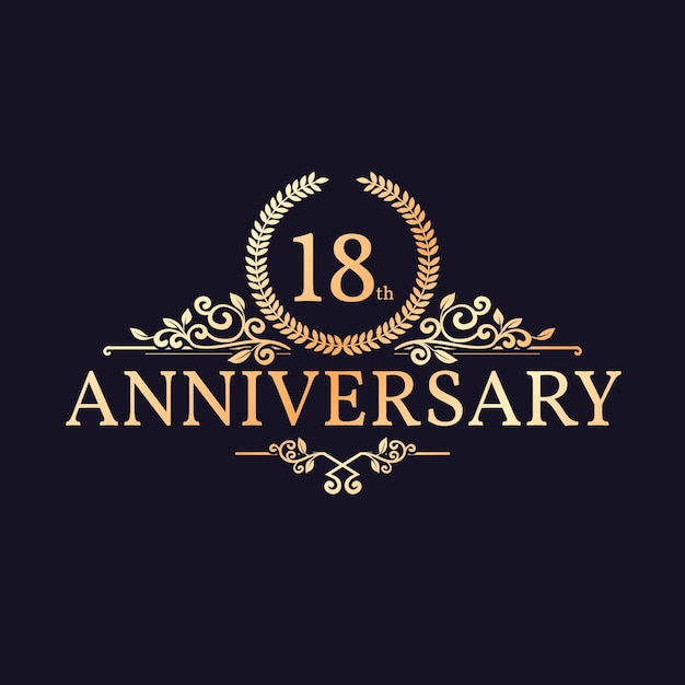 Free Vector | Golden 18th anniversary logo template with ornaments