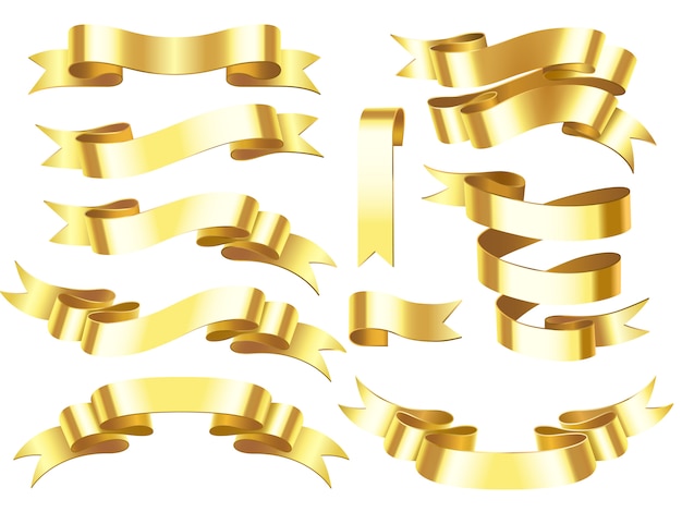 Golden award or celebration horizontal ribbons with scroll isolated illustration Premium Vector