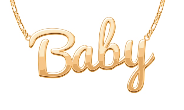 Premium Vector | Golden baby word pendant on chain necklace. jewelry