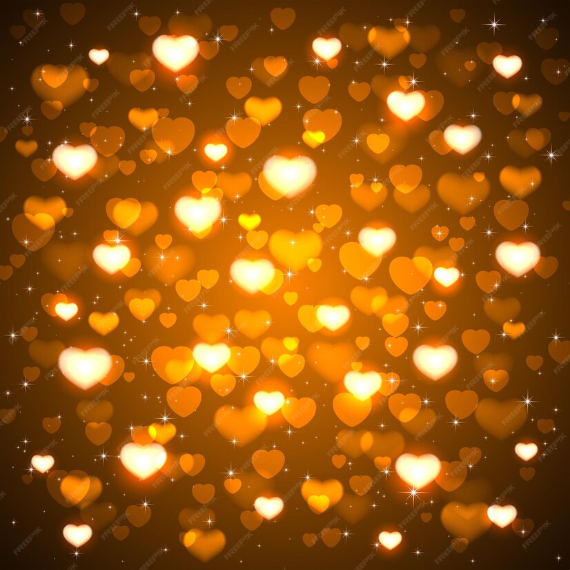 Premium Vector | Golden background with blurry hearts and stars ...