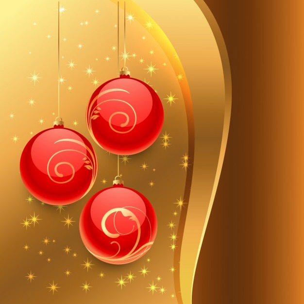 Golden background with red christmas\
balls