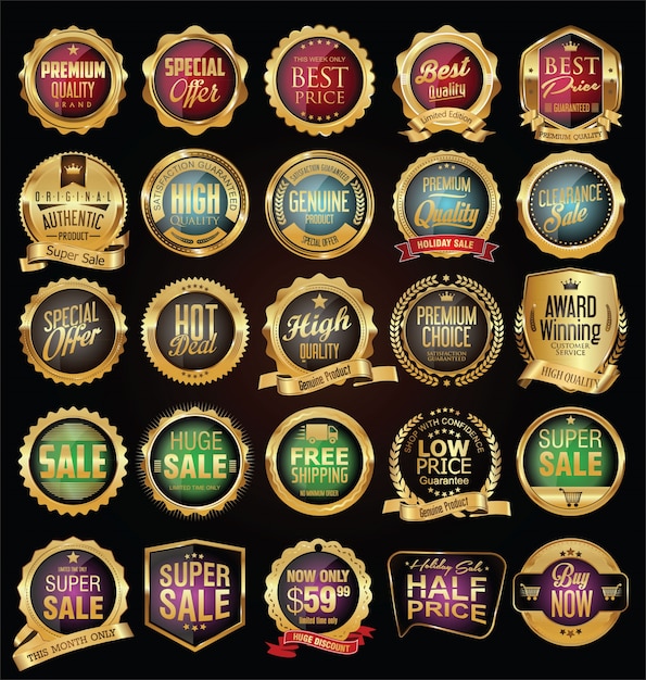 Premium Vector | Golden badges collection