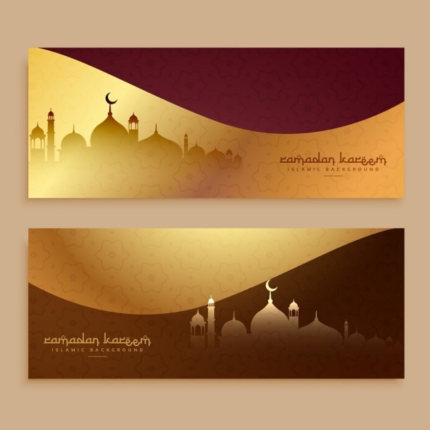 Golden banners of ramadan kareem and eid\
festival