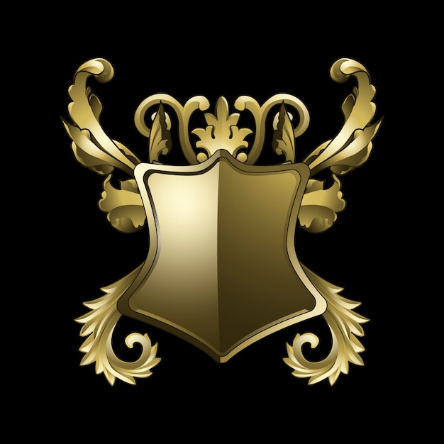 Golden baroque shield elements vector Free Vector