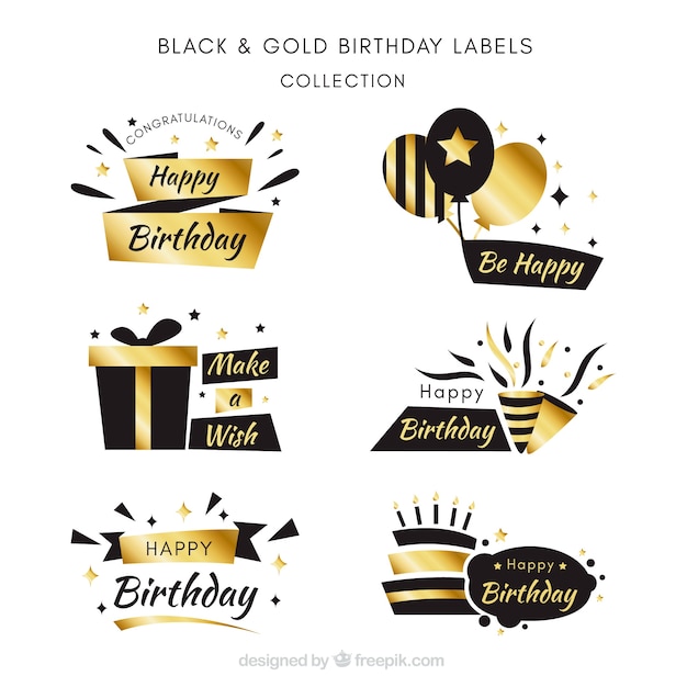 Free Vector | Golden birthday stickers collection