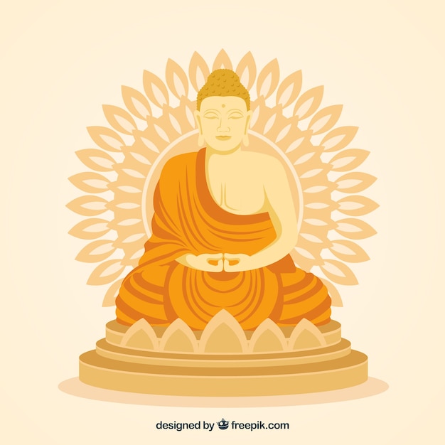Golden budha statue with flat design Free Vector