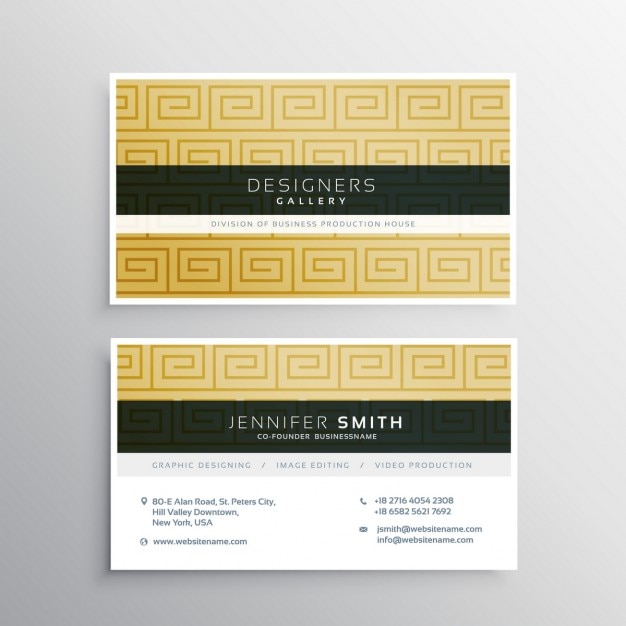 Golden business card with elegant\
ornaments