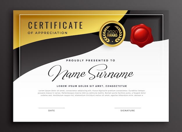 Golden certificate of appreciation template | Free Vector