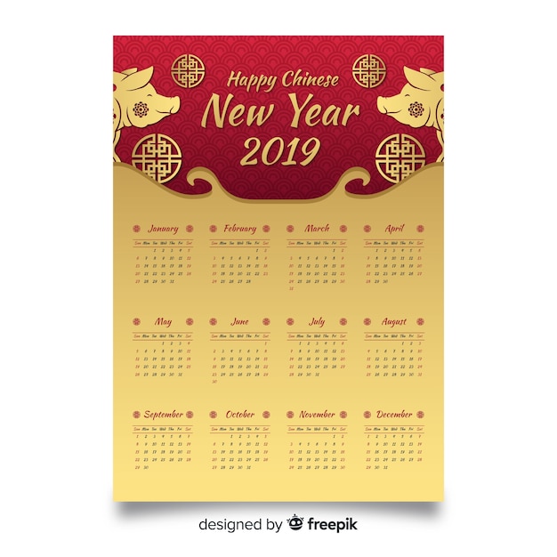 Free Vector Golden Chinese New Year Calendar