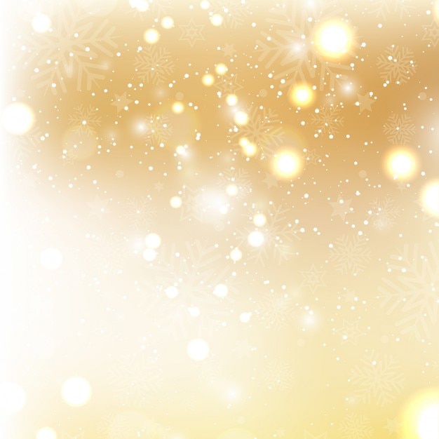 Golden christmas background with snowflakes and bokeh lights | Free Vector