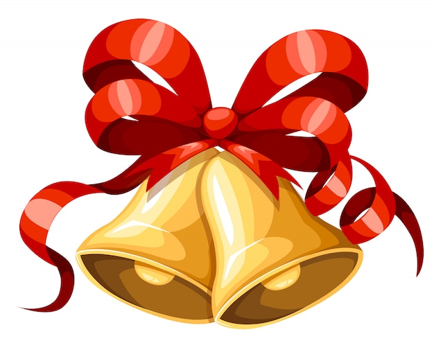 Premium Vector | Golden christmas bell with red ribbon and bow. xmas