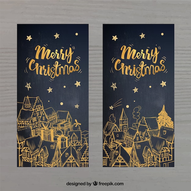 Golden christmas greeting cards Vector | Free Download