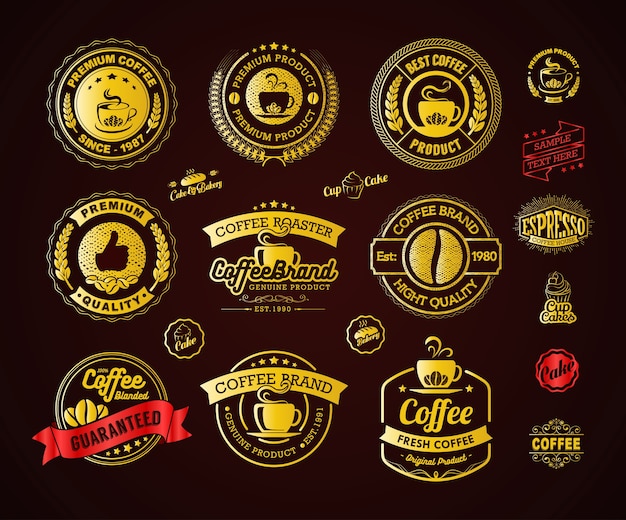 Premium Vector | Golden coffee logos badges and labels element