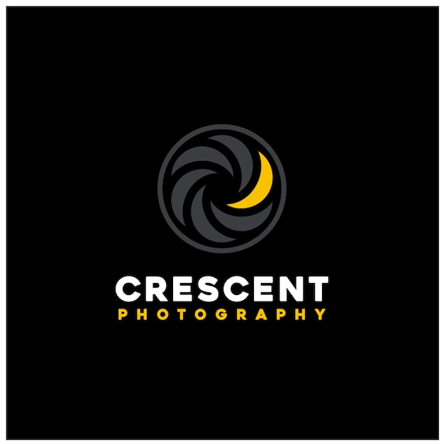 Golden crescent moon light with shutter lens for photo photography logo design Premium Vector