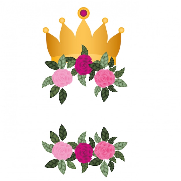 Download Golden crown with roses isolated icon | Premium Vector