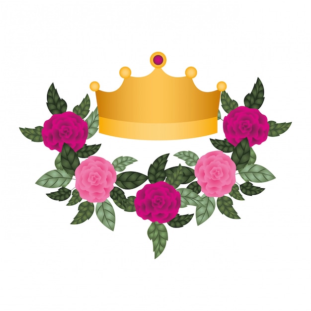 Download Golden crown with roses isolated icon | Premium Vector